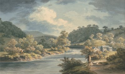 Un pescador en el valle de Myfod, sitio del palacio de la princesa de Powis de John Warwick Smith